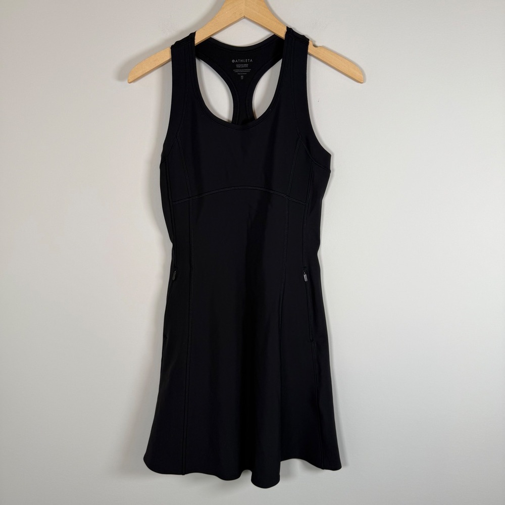Athleta Levitate Dress Athletic Mini Tennis Dress XS Black‎ Racerback Pockets